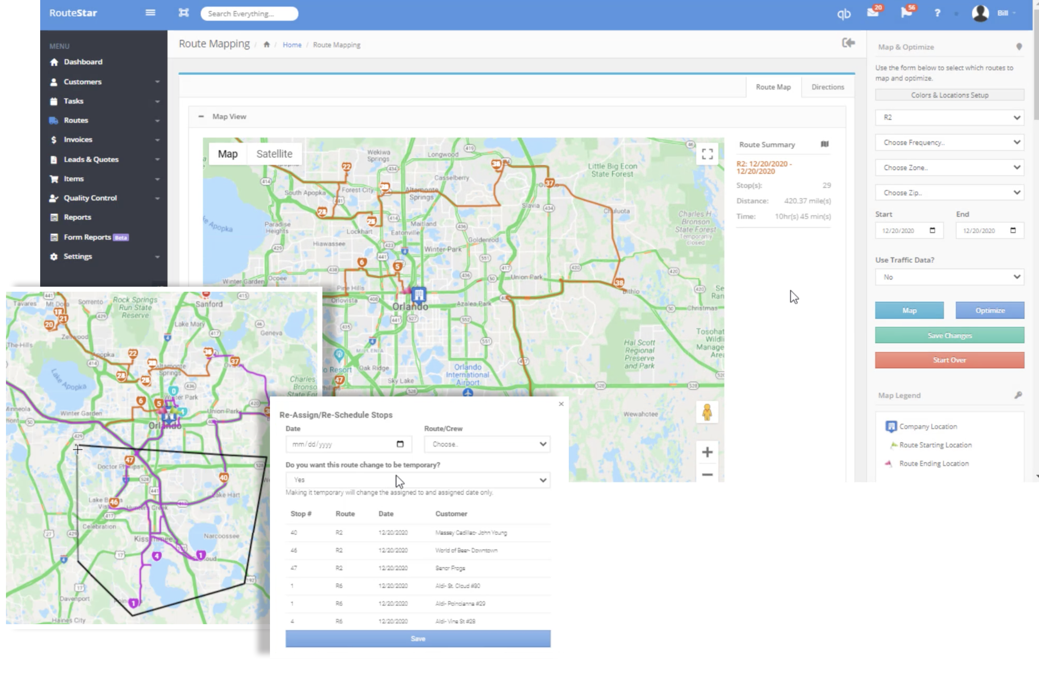 route mapping drawing tool reassign stops option